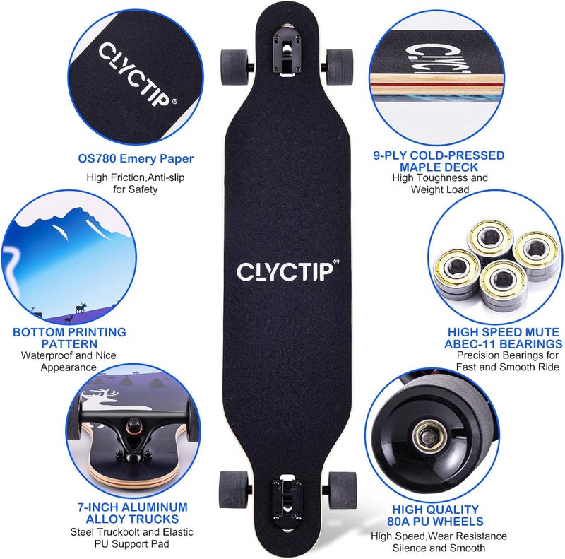 CLYCTIP 41 Inch Longboard Skateboard,9-Ply Maple,ABEC-11 Bearings,Complete Skateboard for Cruising, Carving, Downhill and Free-Style - Image 2